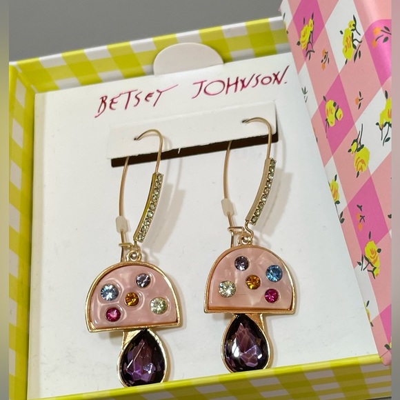 Betsey Johnson Jewelry - NIB BETSEY JOHNSON EMBELLISHED MUSHROOM DANGLE EARRINGS